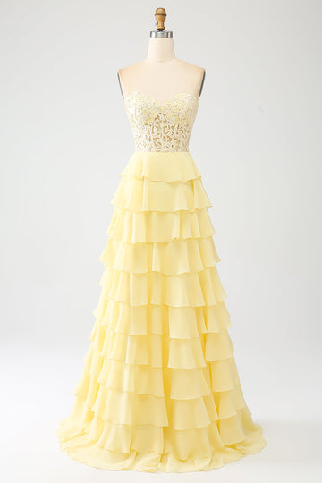 Giallo Sweetheart Tiered Prom Dress